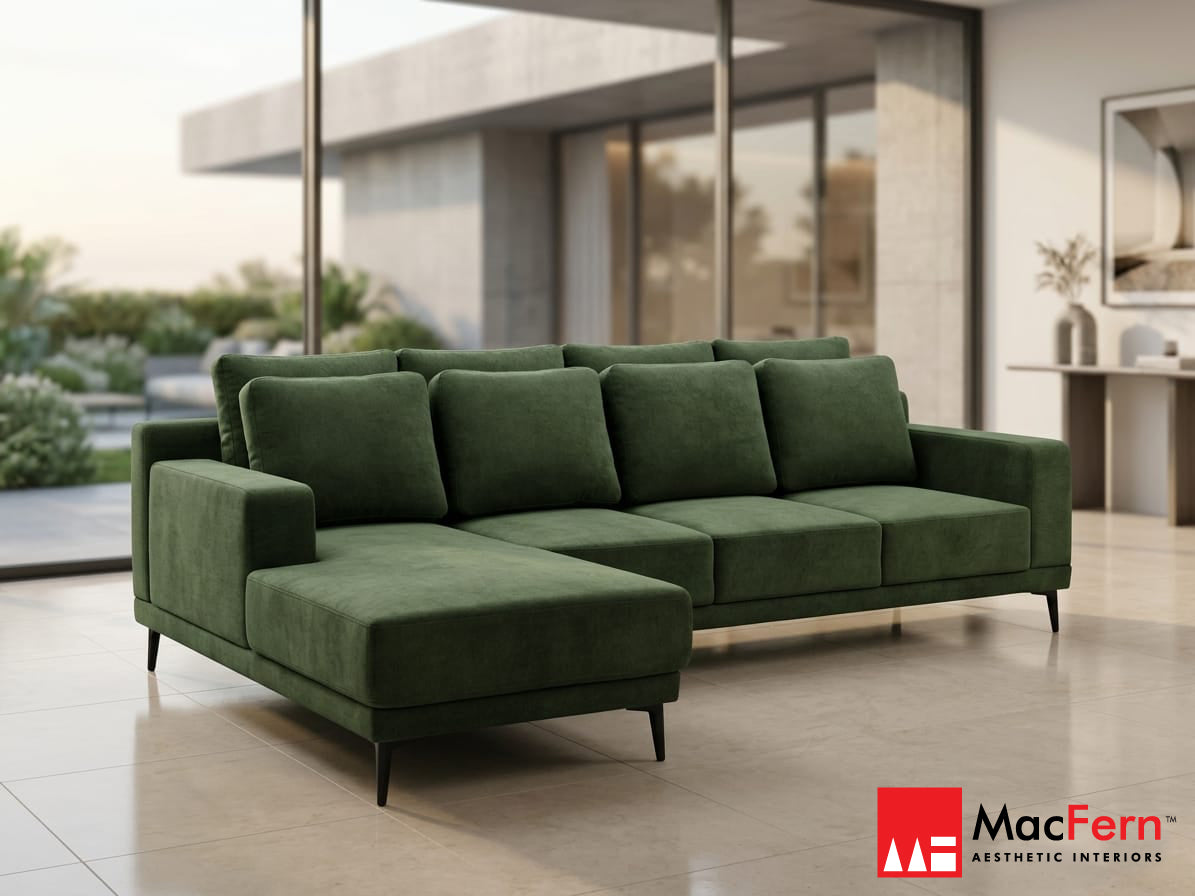 MF Fabric RHS Sectional Sofa (3+ Lounger) In Green Colour