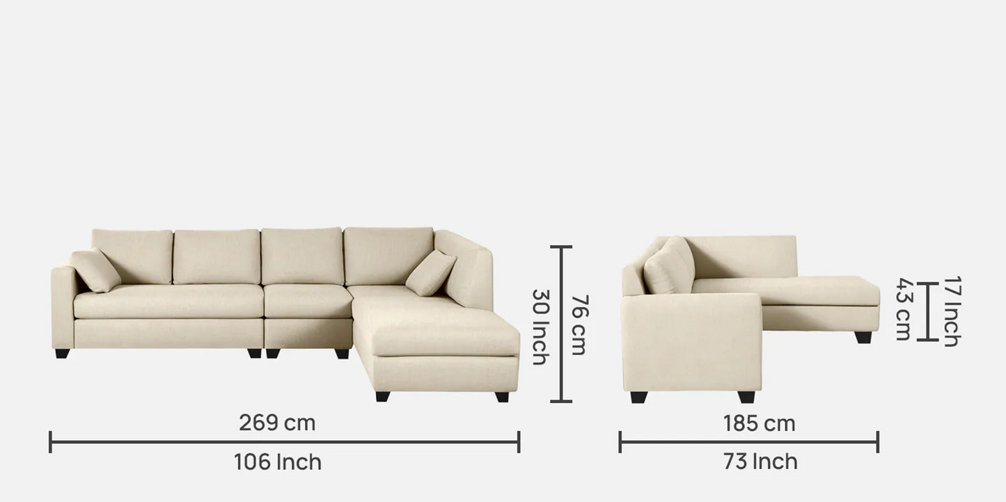Macfern Fabric RHS Sectional Sofa (3+ Lounger) In Creamy Cashmere Colour