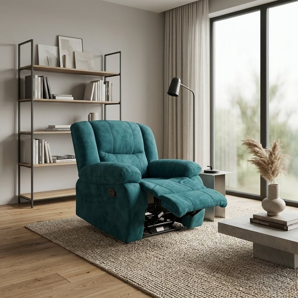 PLUSH TEAL SUEDE RECLINER
