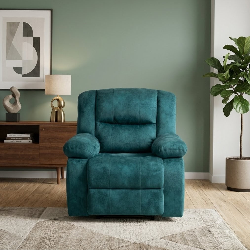 PLUSH TEAL SUEDE RECLINER