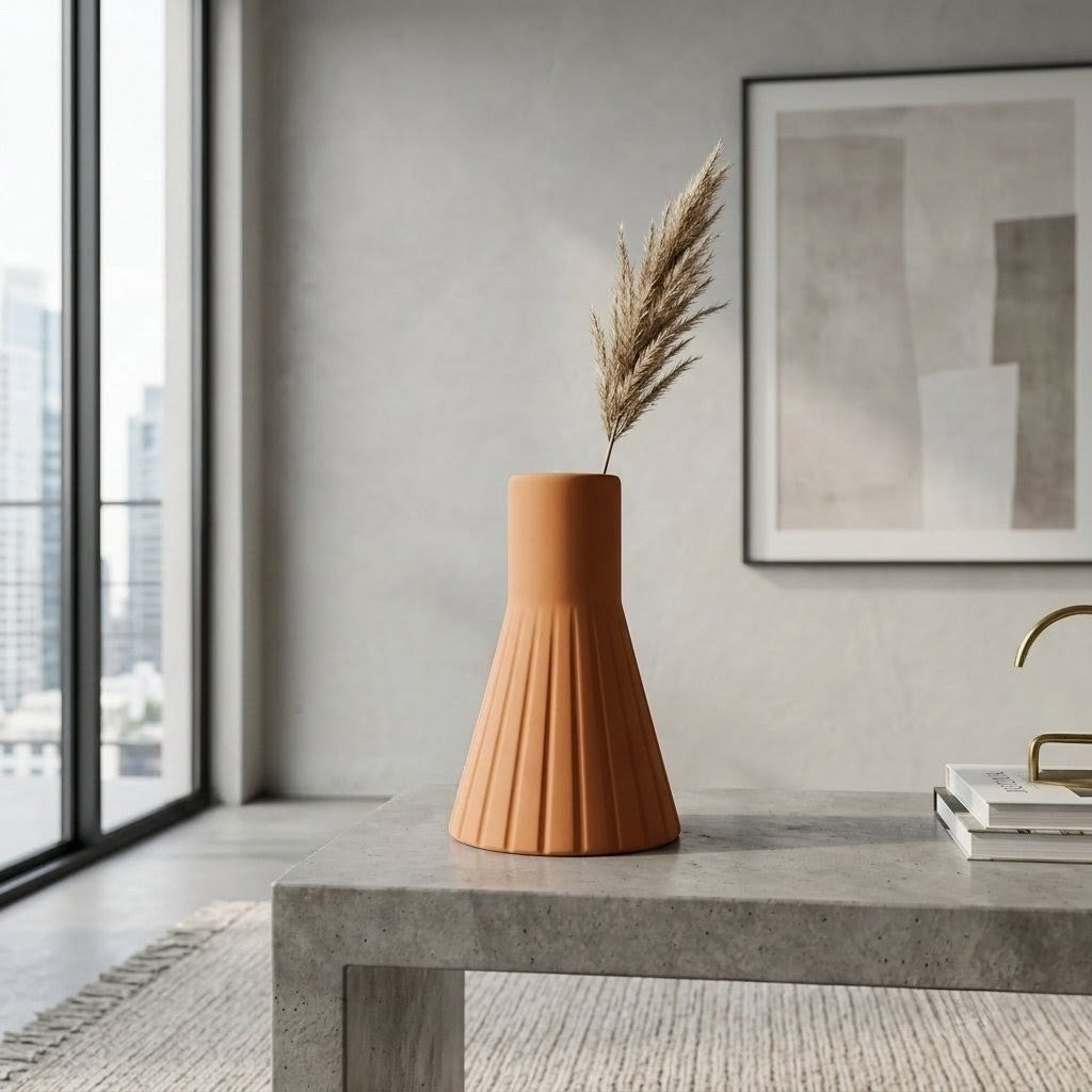 TERRACOTTA FLUTED CERAMIC VESE
