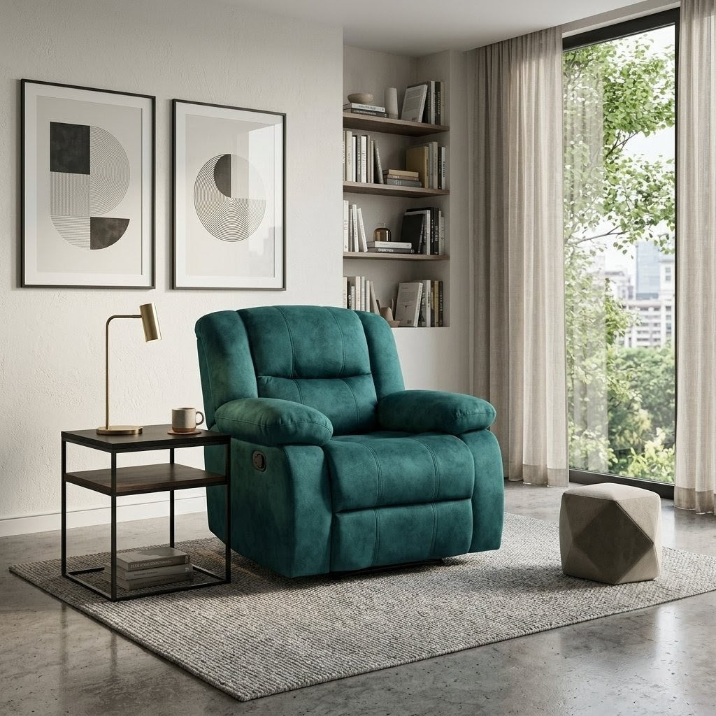 PLUSH TEAL SUEDE RECLINER