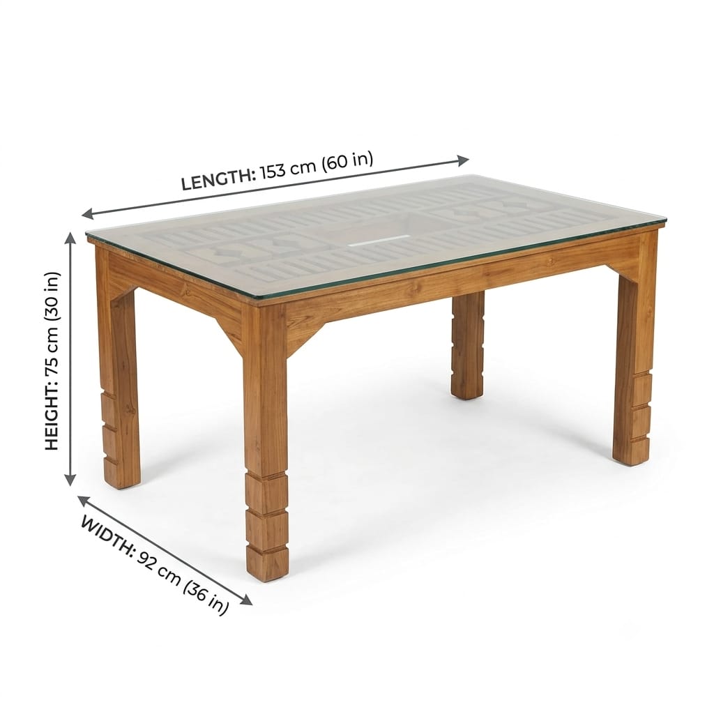 Sedona Lattice" 6 seater, glass top, teak color dining set